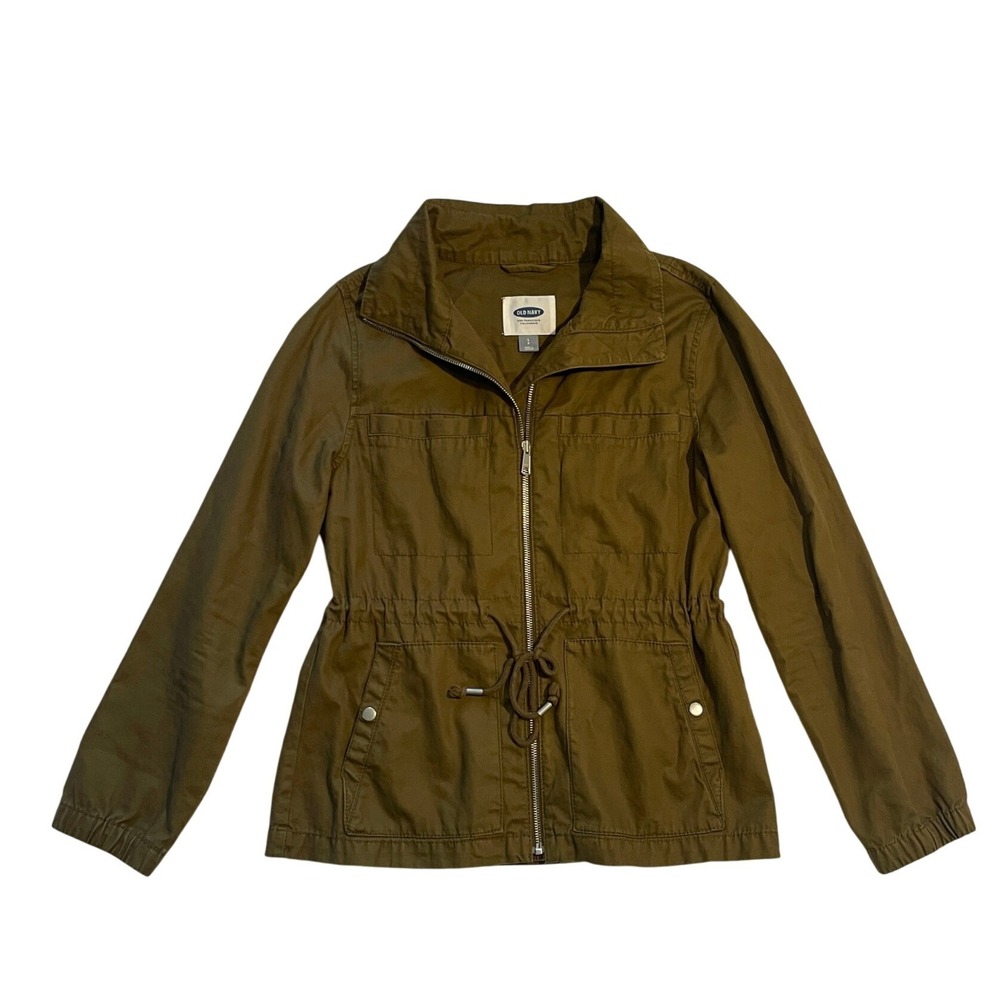 Olive Green Utility Field Jacket Full Zip Drawstring Waist Size S by Old Navy